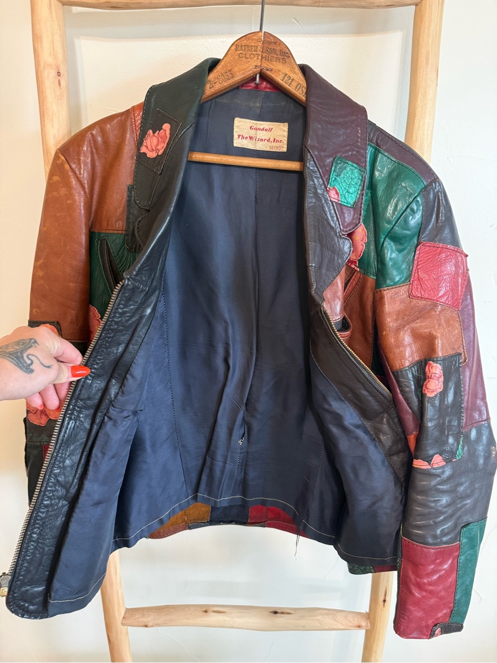 Vintage Gandalf the Wizard Rose Patchwork Leather Jacket — Circa 1970s - Picture 5 of 7